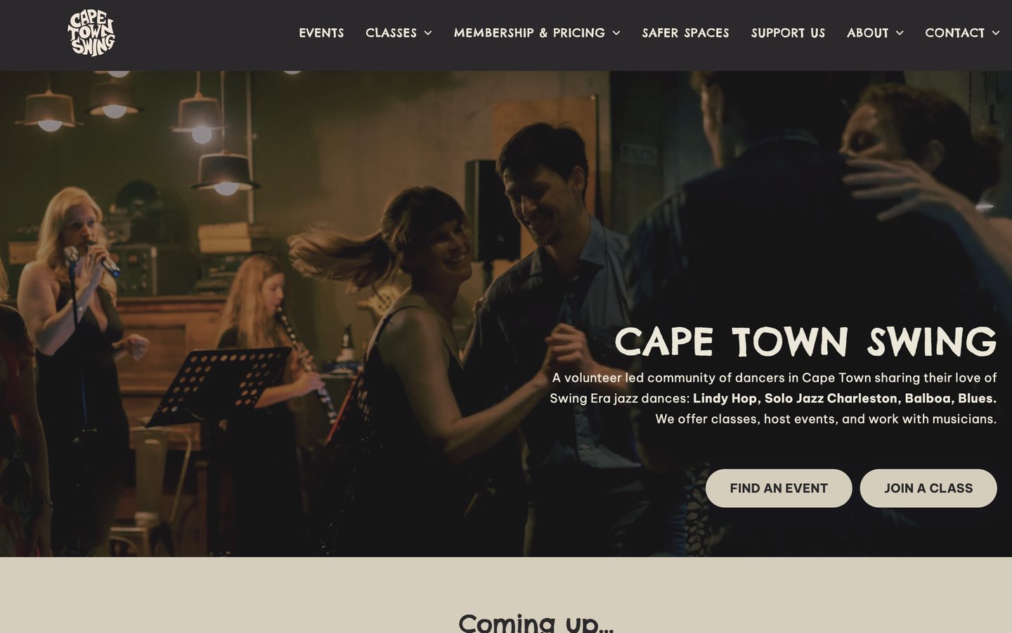 Homepage of the Cape Town Swing website